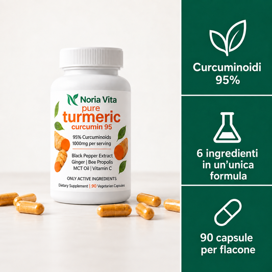 Noria Vita – Curcuminoidi al 95%, 6 ingredienti e 90 capsule per flacone